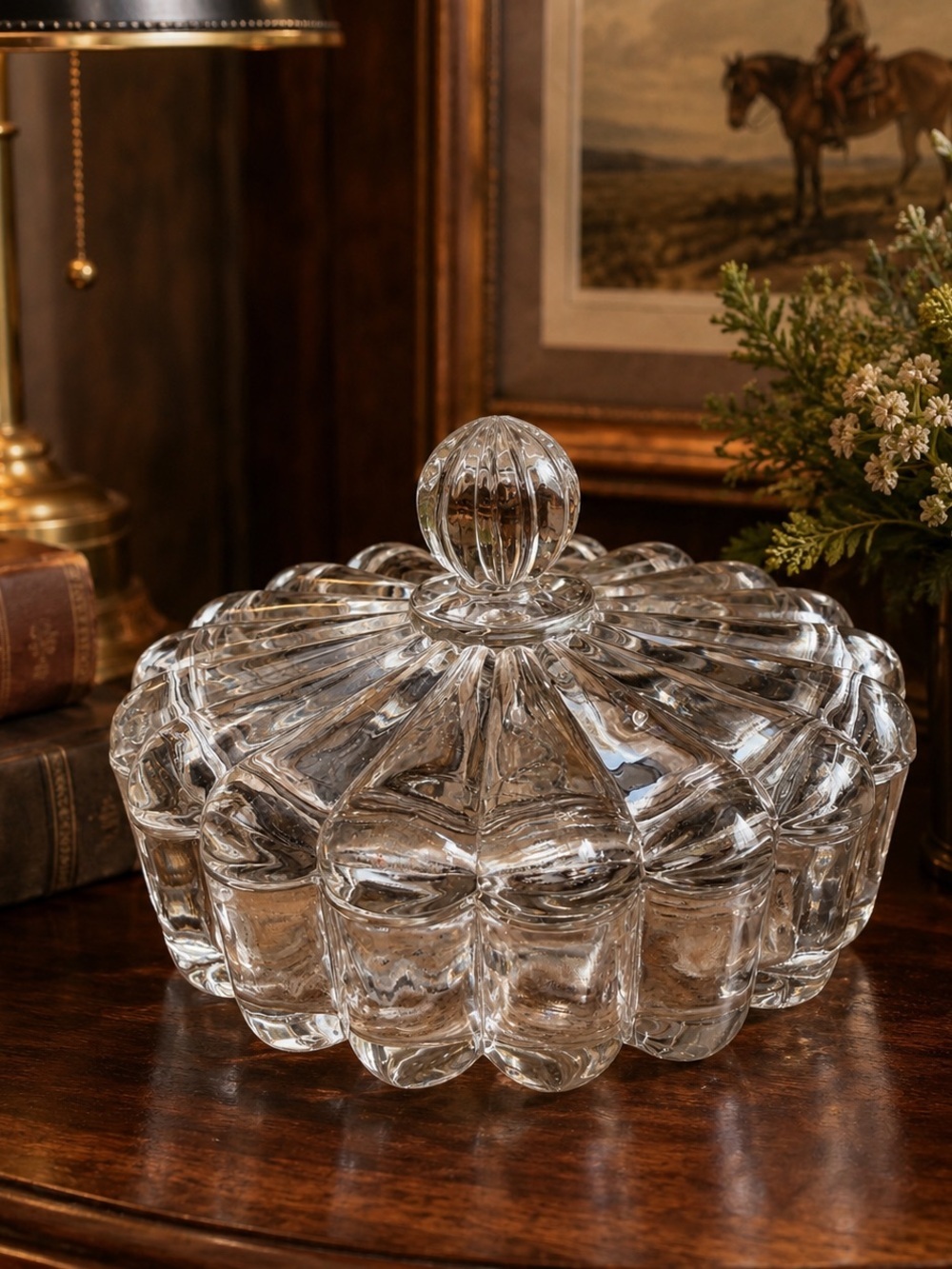 Heisey Glass Covered Candy Dish Bon Bon Bowl Clear Scalloped Vintage Elegant 7”